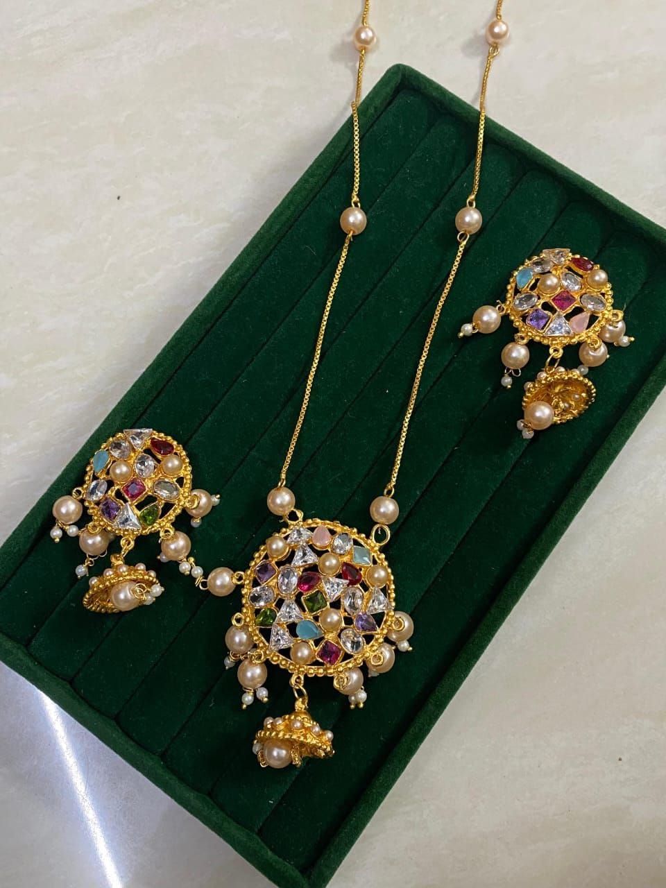 মাল্টি স্টোন পার্ল ঝুমকা নেকলেস সেট