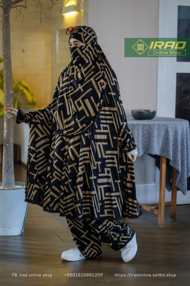 Premium Khimar Plazo Set With Adjustable Niqab – Soft Linen Islamic Prayer Dress_img_1