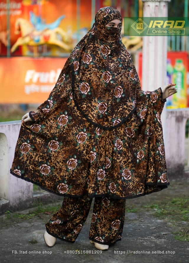 Premium Khimar Plazo Set With Adjustable Niqab – Soft Linen Islamic Prayer Dress_img_1